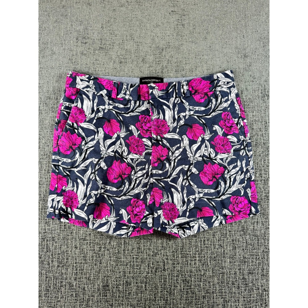 Banana Republic Womens Navy Pink Floral‎ Print Stretch Shorts Size 4 1166